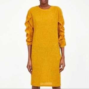 ZARA Textured Dress with Ruffle Sleeves